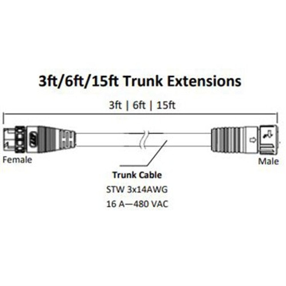 Fluence AC Flex Wiring Trunk Extension Cable - 6ft - M25 Push-Lock Connector – Cables / Drivers / Components