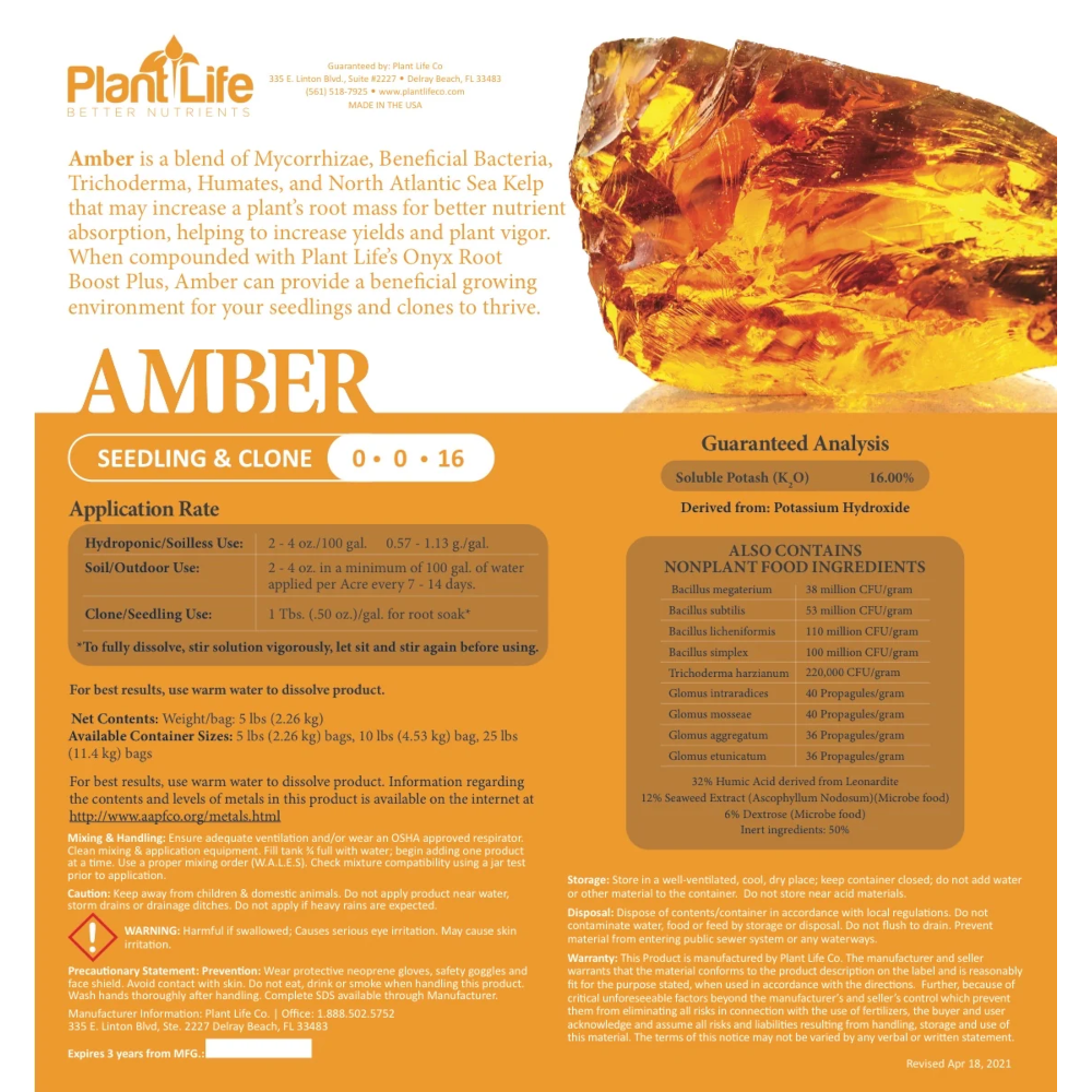 Plant Life Amber Seedling & Clone 0-0-16