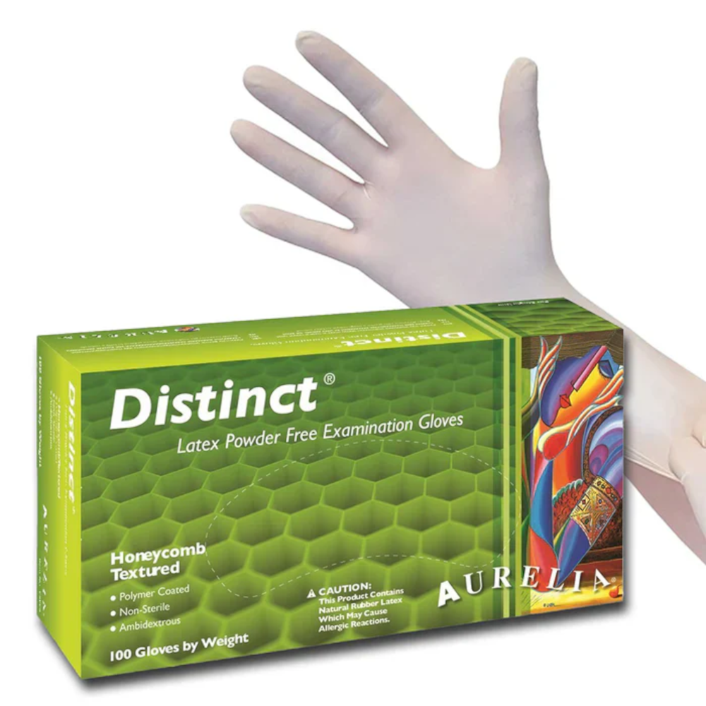 Aurelia Gloves -  Distinct White Latex - 5.5 mil (Case of 10 Boxes)
