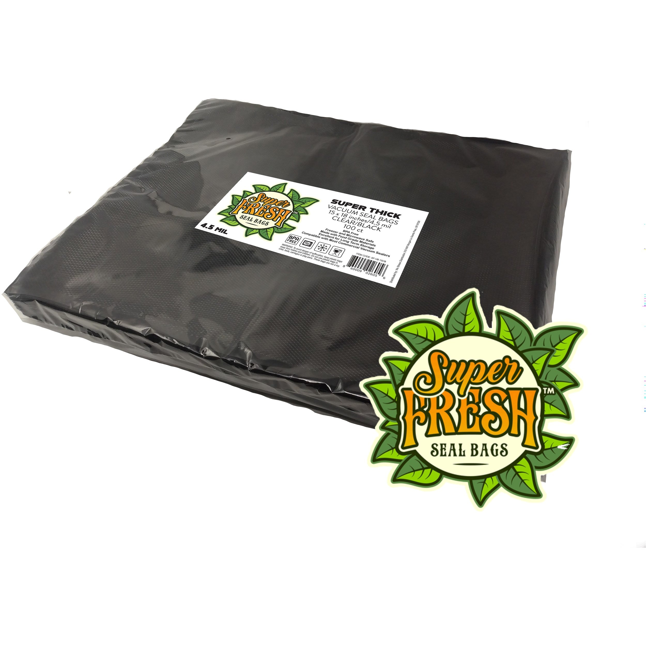 Super Fresh 100pk 15" x 18" 4.5mil Vacuum Seal Bags Clear/Black 6PK/CS