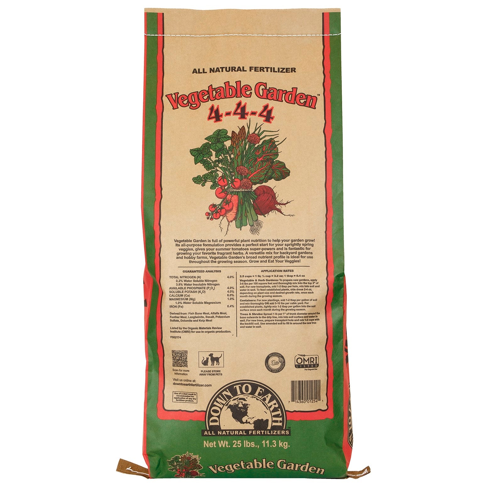 Down to Earth 25# Vegetable Garden 4-4-4 OMRI (40/PL)
