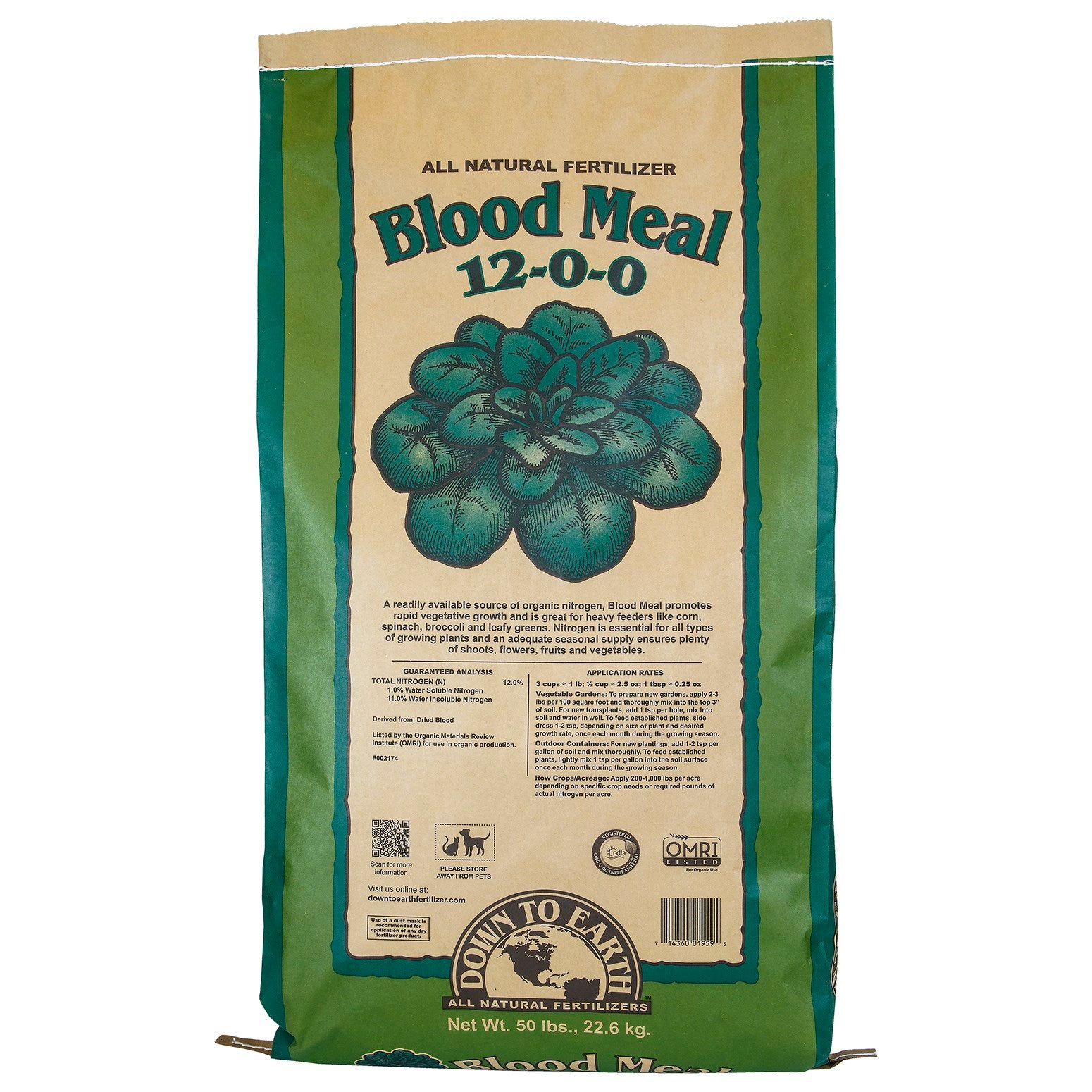 Down to Earth 50# Blood Meal 12-0-0 OMRI (40/PL)