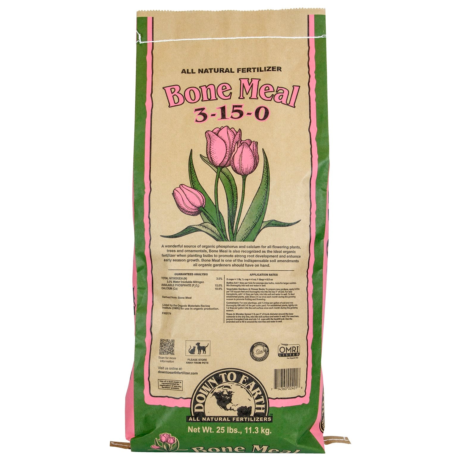Down to Earth 25# Bone Meal 3-15-0 OMRI (40/PL)