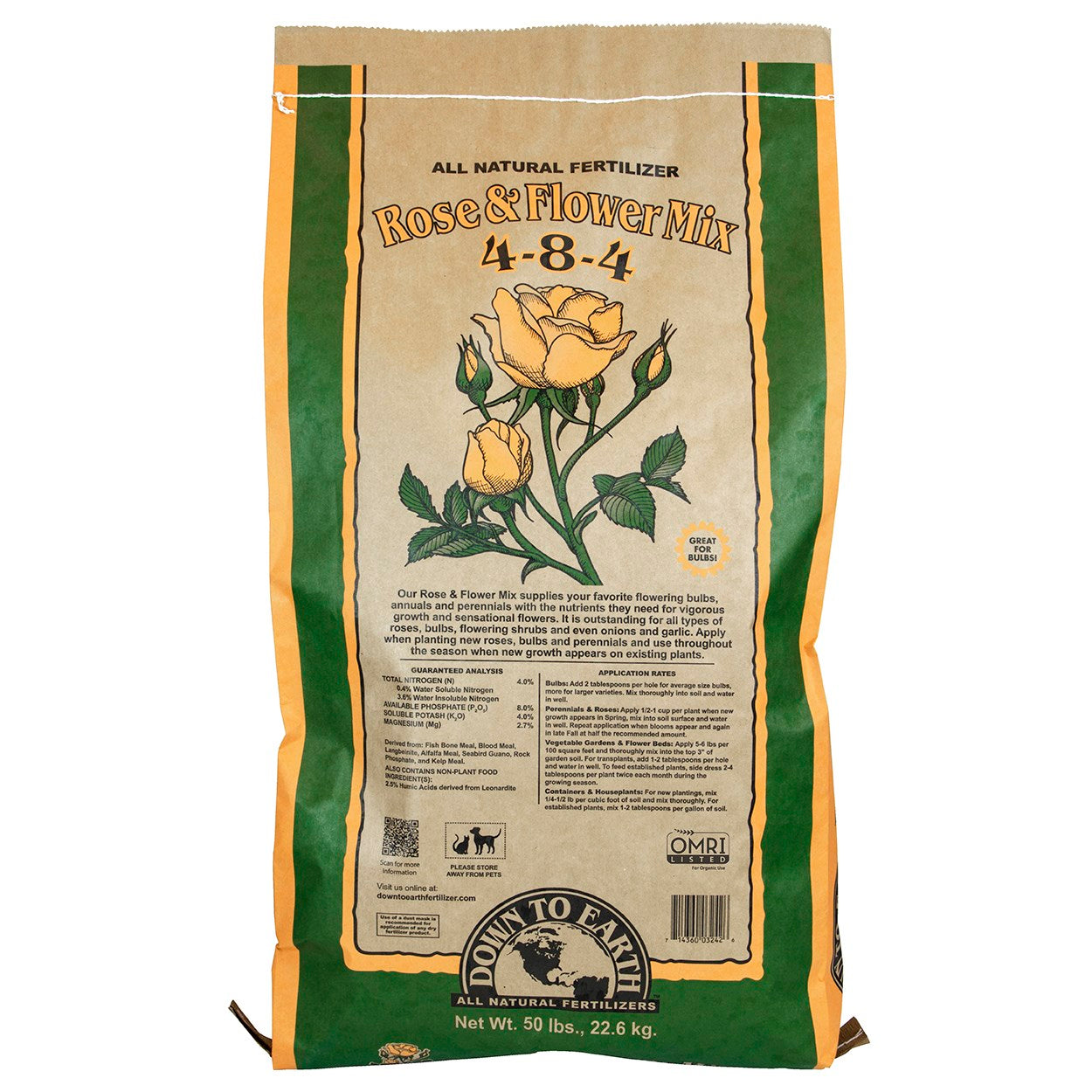 Down to Earth 50# Rose & Flower Mix 4-8-4 OMRI (40/PL)