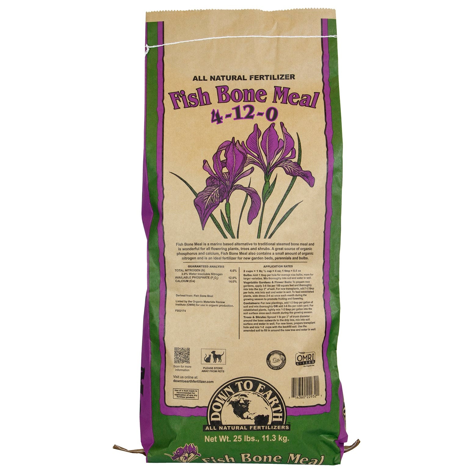 Down to Earth 25# Fish Bone Meal 4-12-0 OMRI