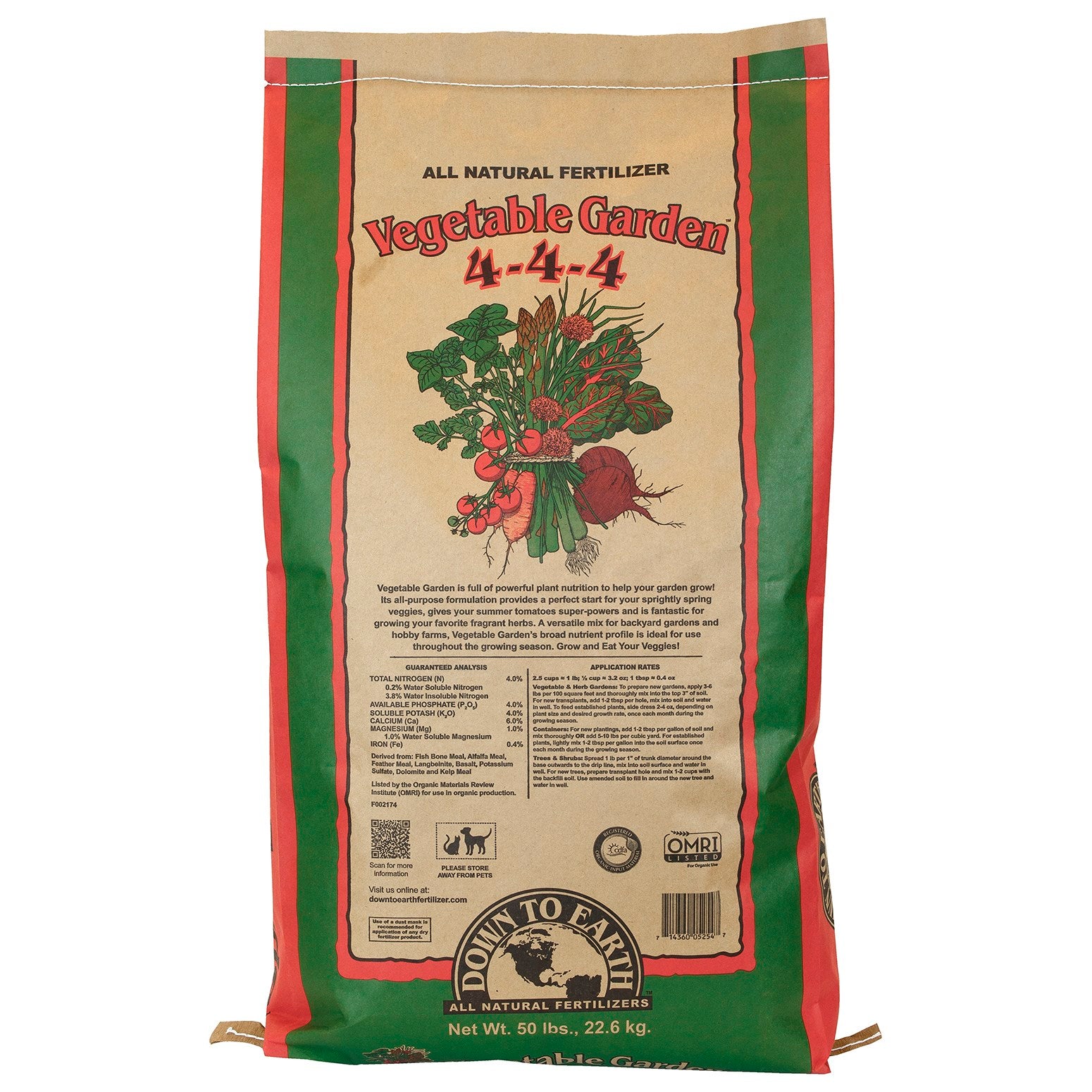 Down to Earth 50# Vegetable Garden 4-4-4 OMRI (40/PL)