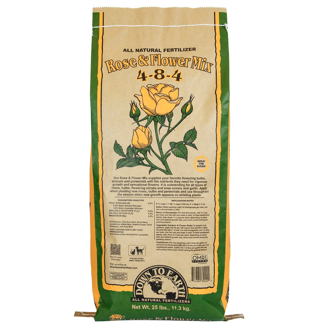Down to Earth 25# Rose & Flower Mix 4-8-4 OMRI (40/PL)