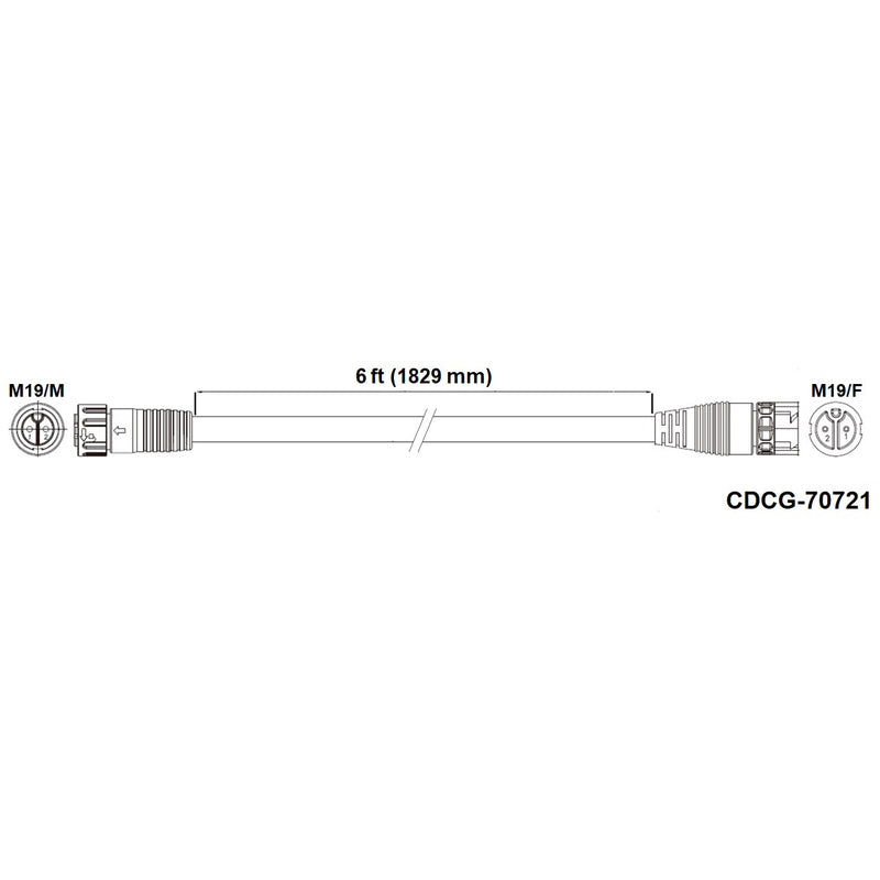 Fluence DC Extension Cable, 6' ( 1829mm ), M19 Push Lock 10/CS