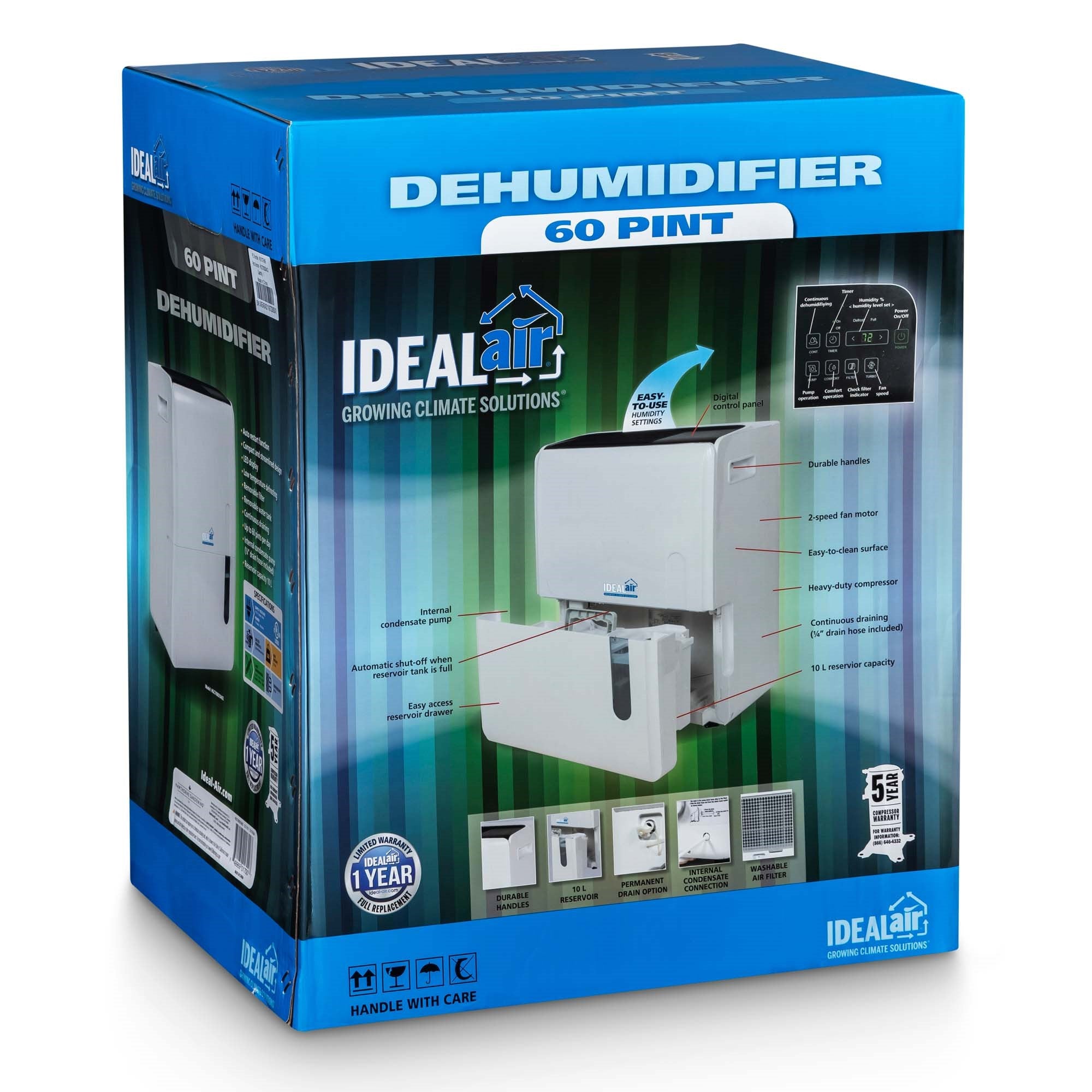 Ideal-Air 60 Pint Dehumidifier - Up to 120 Pints Per Day (4/PL)