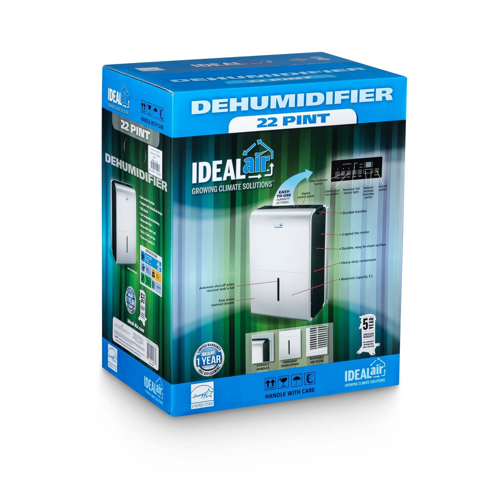 Ideal-Air 22 Pint Dehumidifier - Up to 30 Pints Per Day (18/PL)