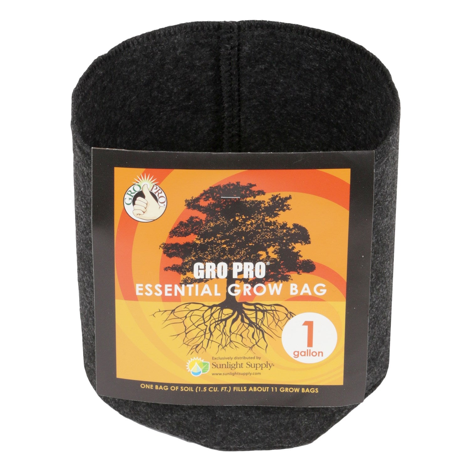 Gro Pro 1gal Essential Grow Bag Round Fabric Pot Black (120/CS)