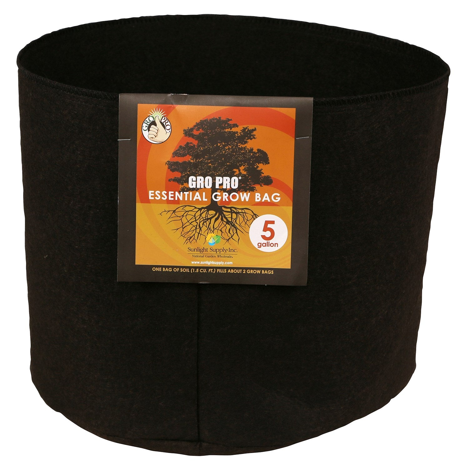 Gro Pro 5gal Essential Grow Bag Round Fabric Pot Black (90/CS)