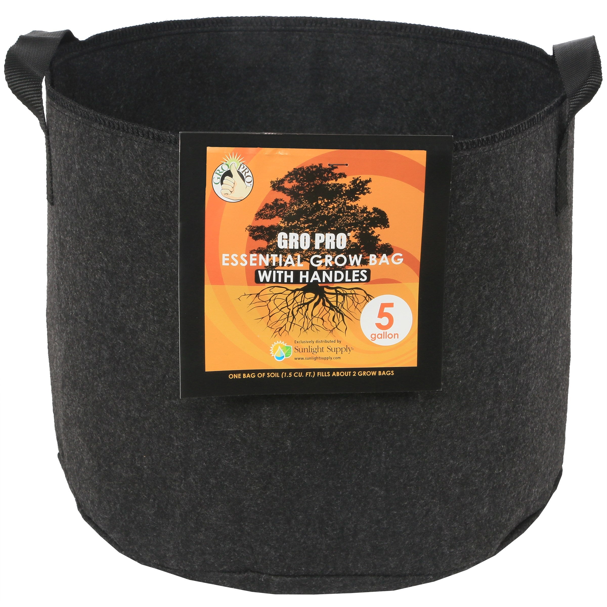 Gro Pro 5gal Essential Grow Bag Round Fabric Pot w/ Handles Black (90/CS)