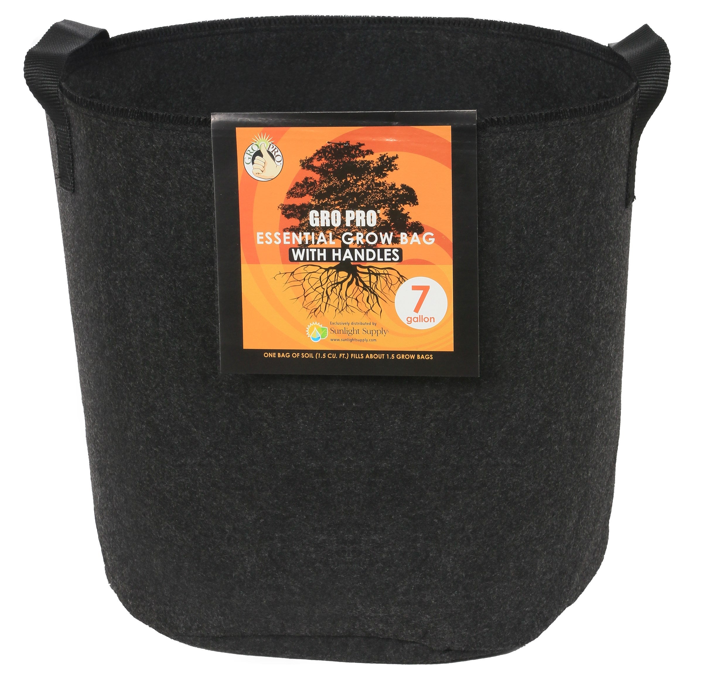 Gro Pro 7gal Essential Grow Bag Round Fabric Pot w/ Handles Black (84/CS)
