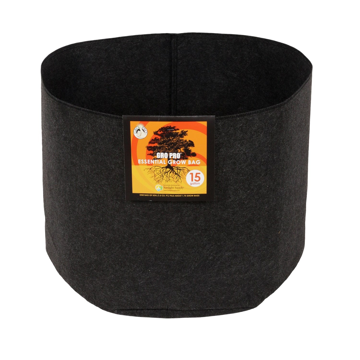 Gro Pro 15gal Essential Grow Bag Round Fabric Pot Black (48/CS)