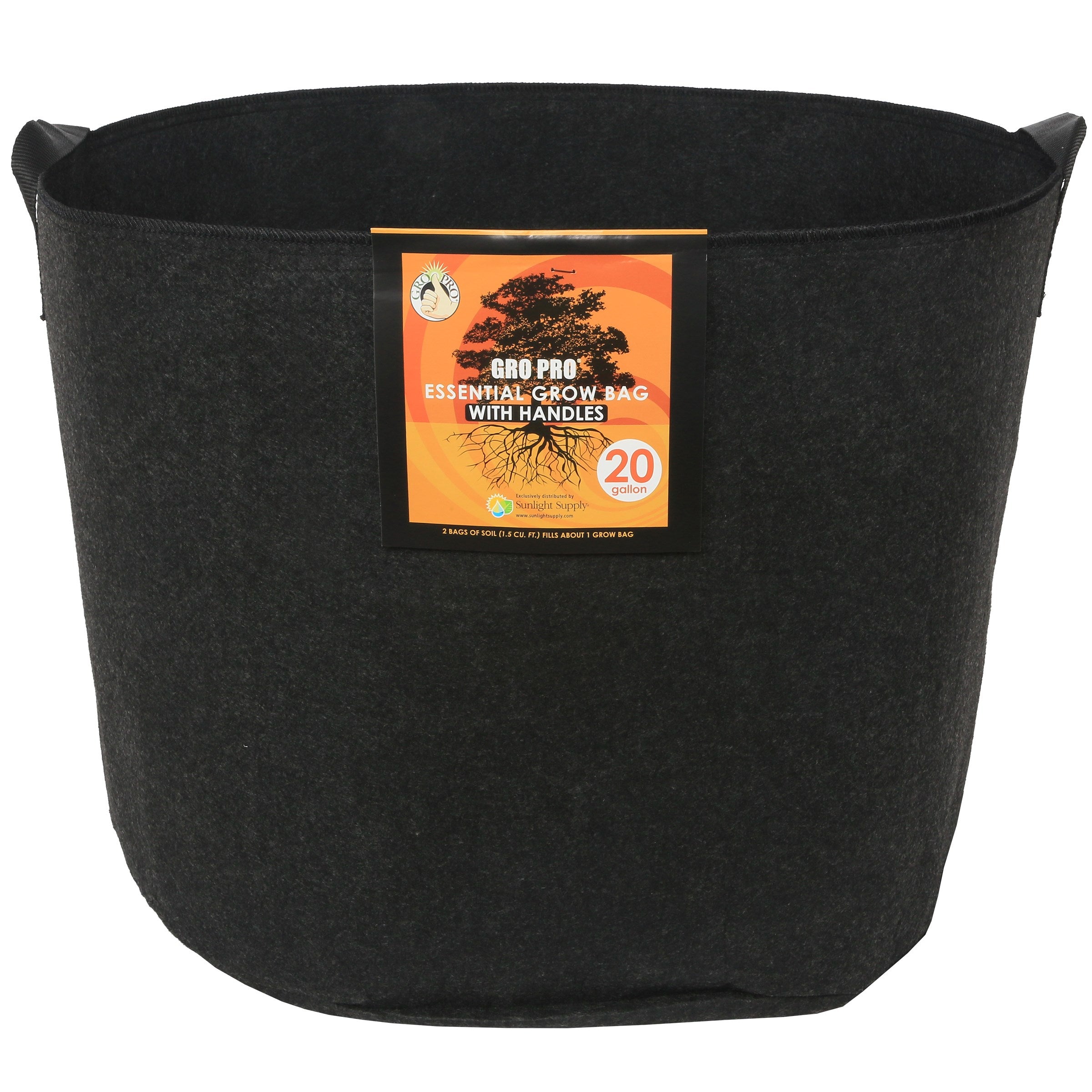 Gro Pro 20gal Essential Grow Bag Round Fabric Pot w/ Handles Black (42/CS)
