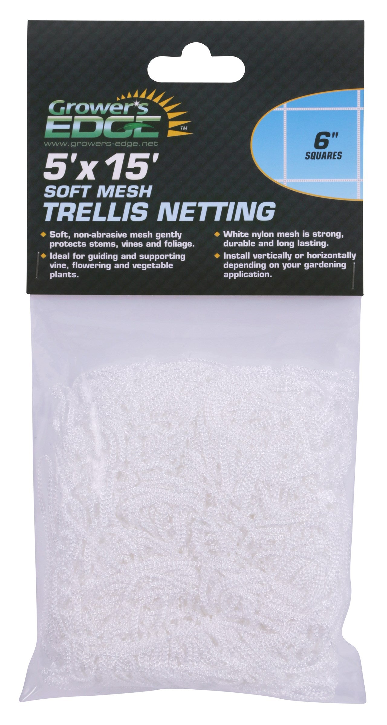 Grower's Edge 5ft x 15ft Soft Mesh Trellis Netting w/ 6in Squares (12/CS)