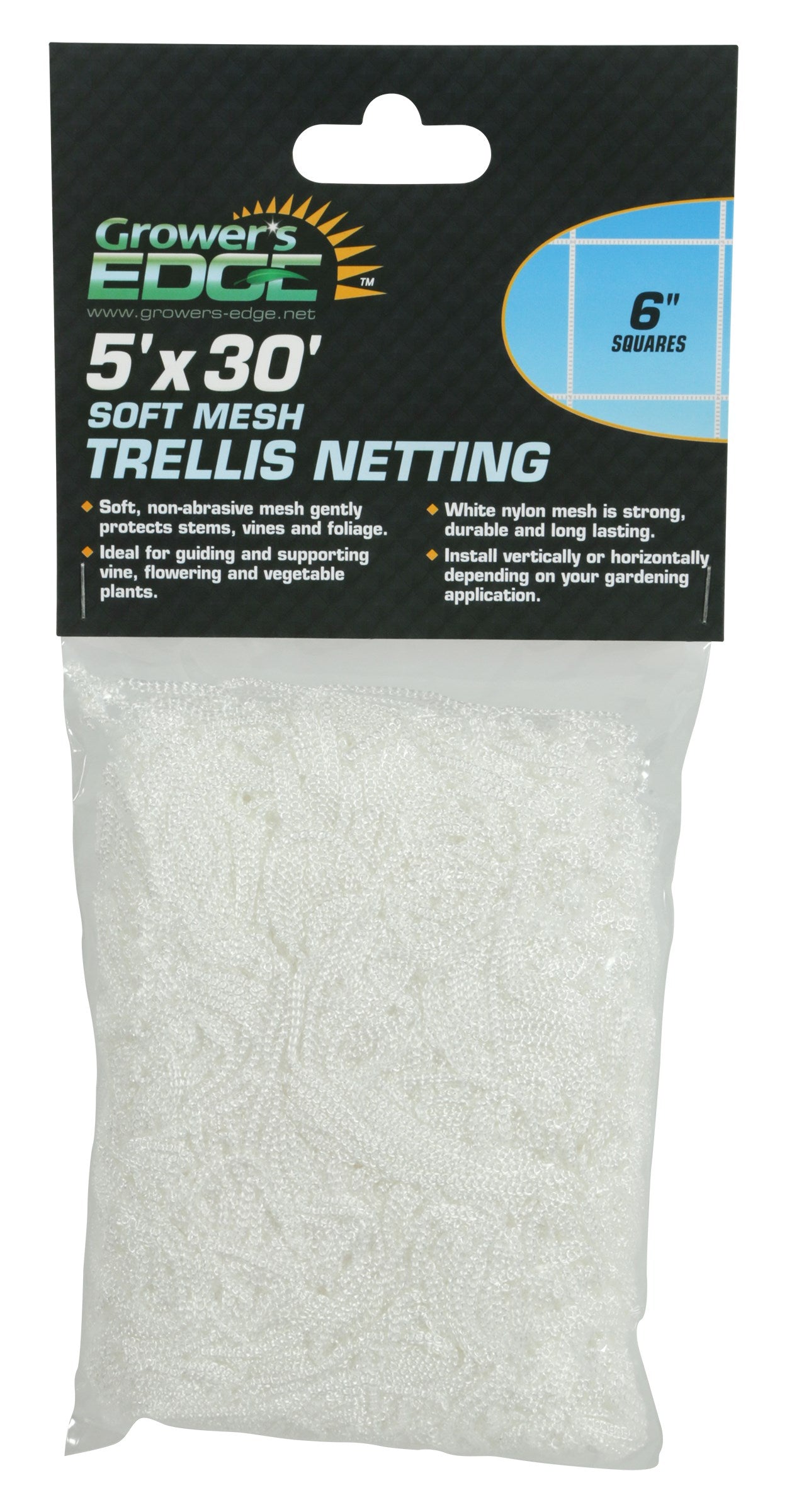 Grower's Edge 5ft x 30ft Soft Mesh Trellis Netting w/ 6in Squares (12/CS)