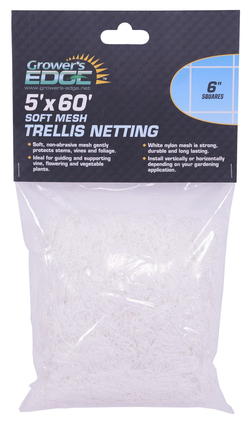 Grower's Edge 5ft x 60ft Soft Mesh Trellis Netting w/ 6in Squares (9/CS)