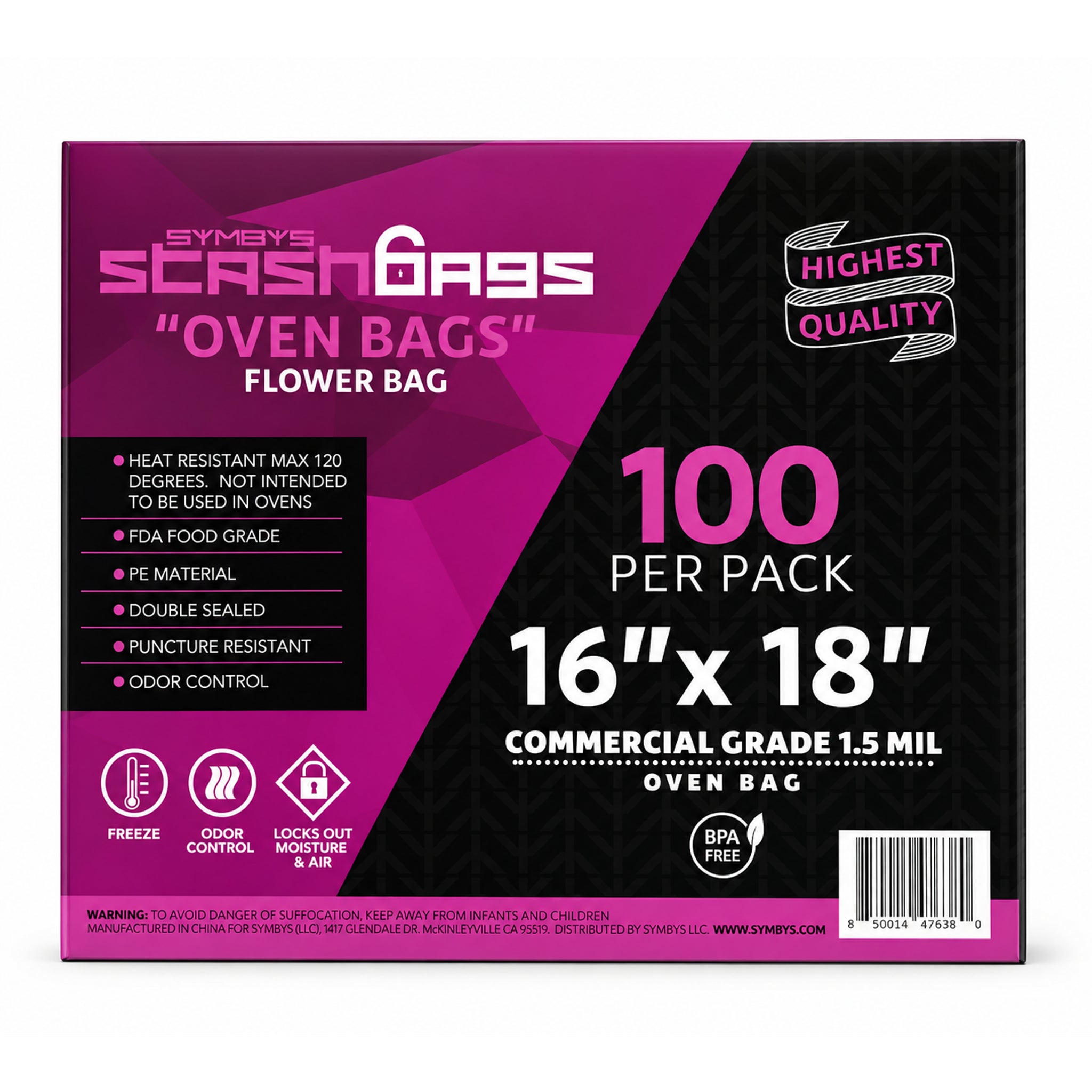 SYMBYS StashBags PE oven bag 16 in x 18 in 100 pack