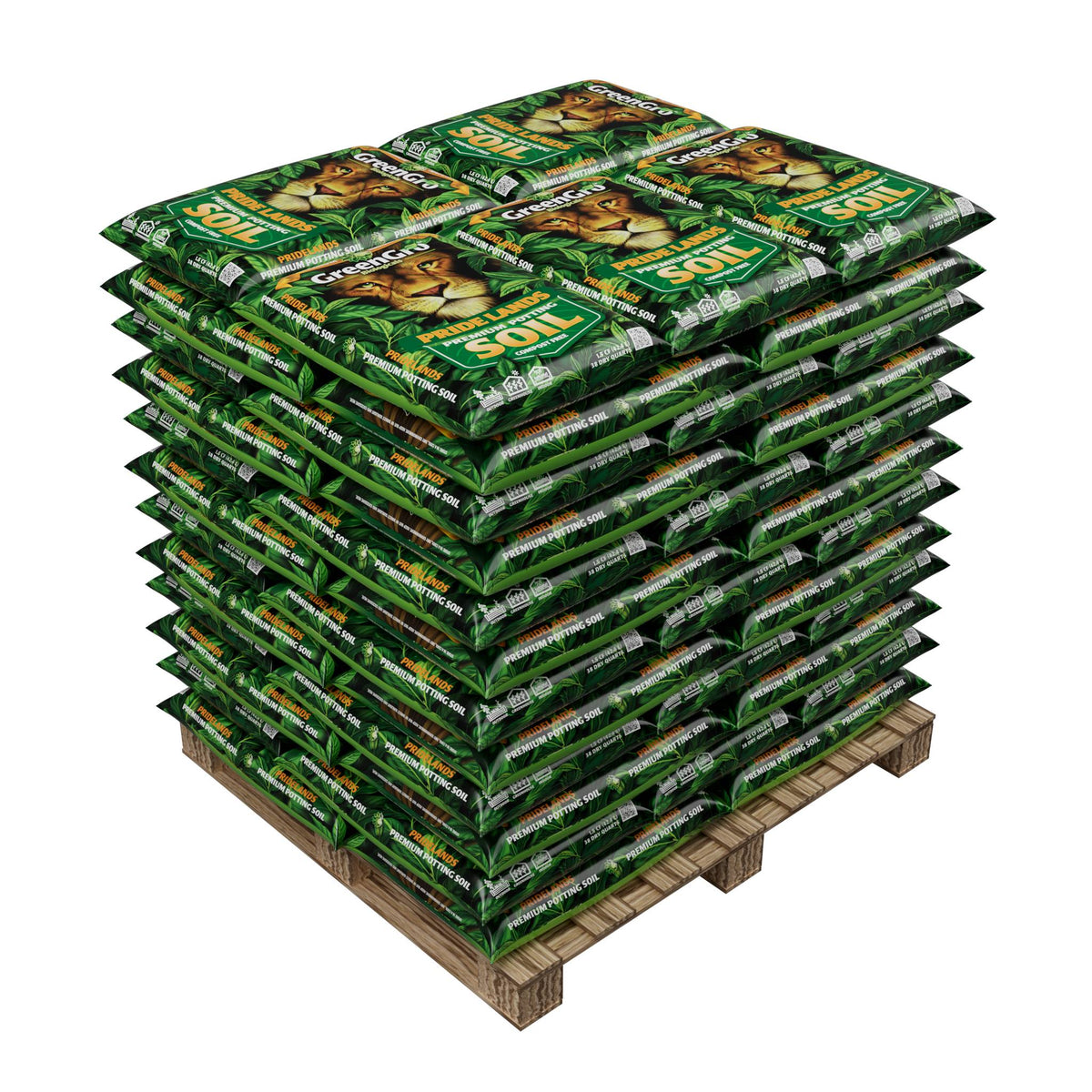GreenGro Pride Lands Premium Potting Soil 10 qt sleeves on pallet