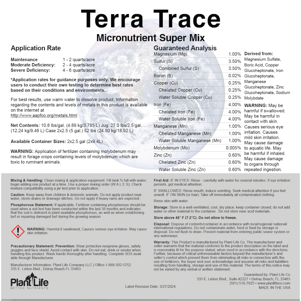 Plant Life - Terra Trace Micronutrient Super Mix - 5 gallon (2x2.5 gallon Case)