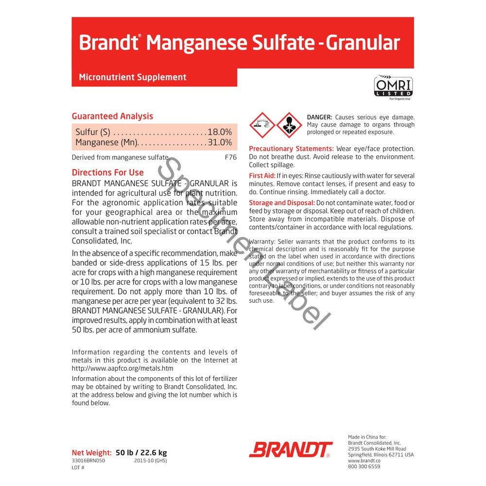 Brandt® Manganese Sulfate 31% EDTA – Water Soluble