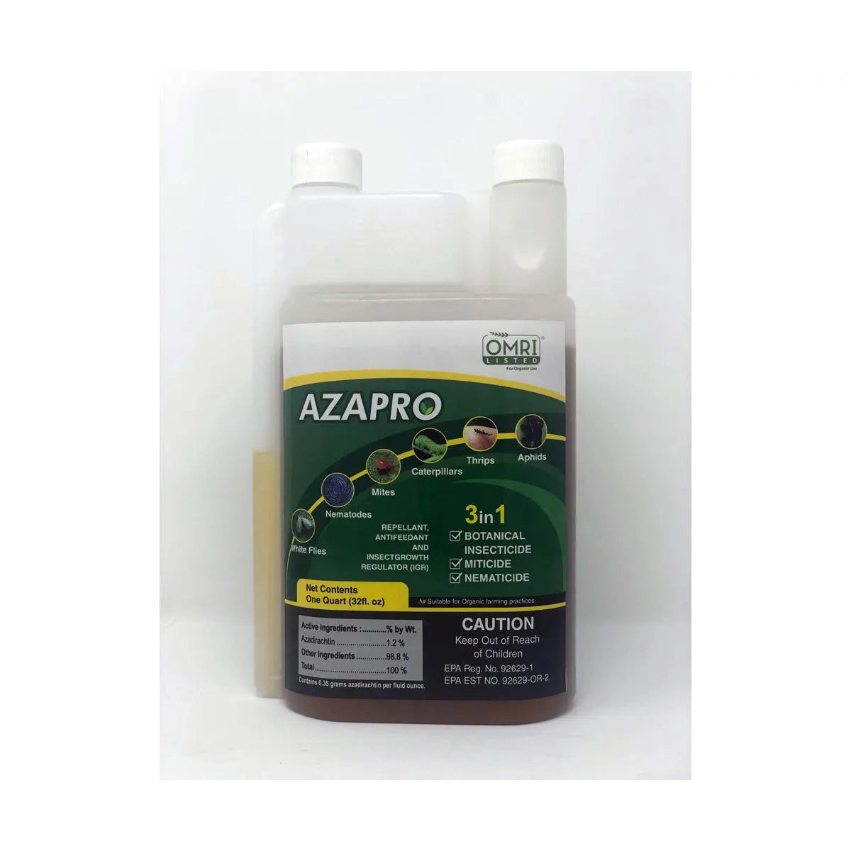 AzaPro Azadirachtin 1.2% EC Insecticide/Nematicide 32 oz - front of bottle