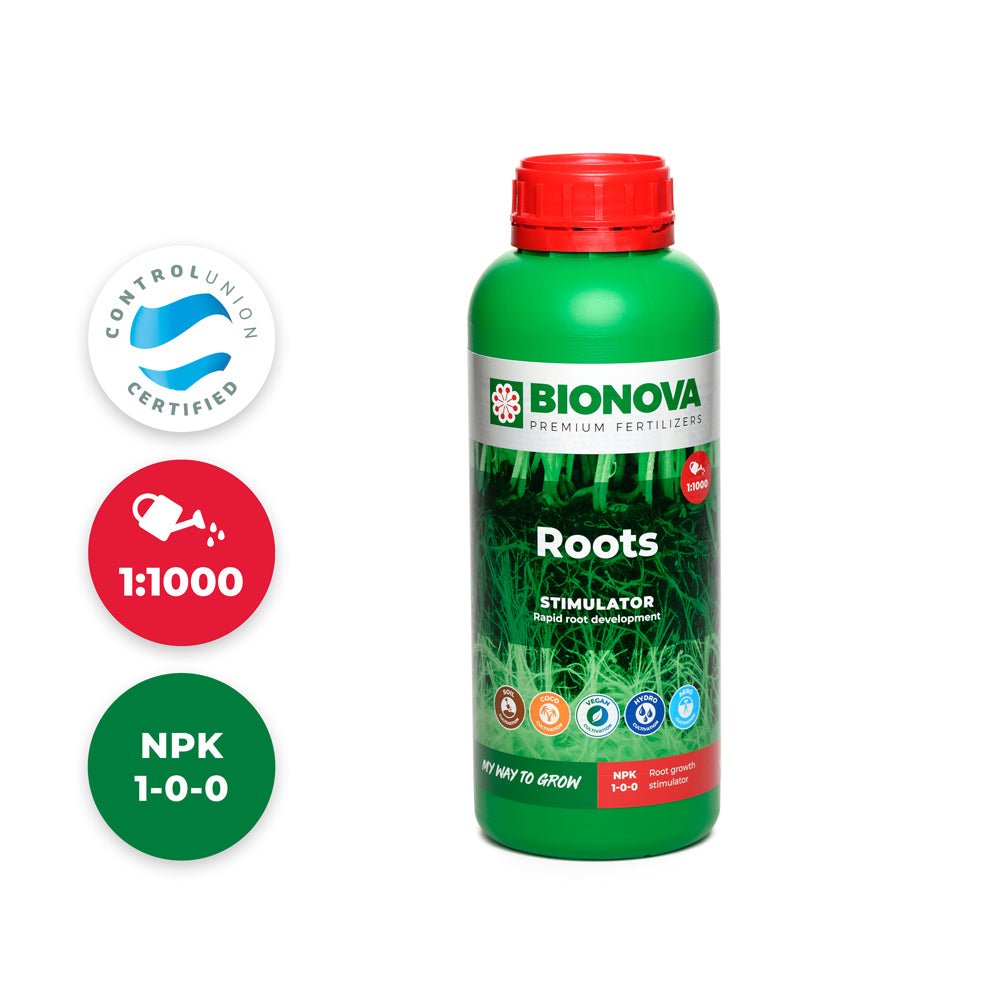Bionova Roots root growth stimulator - 1 L bottle, front view