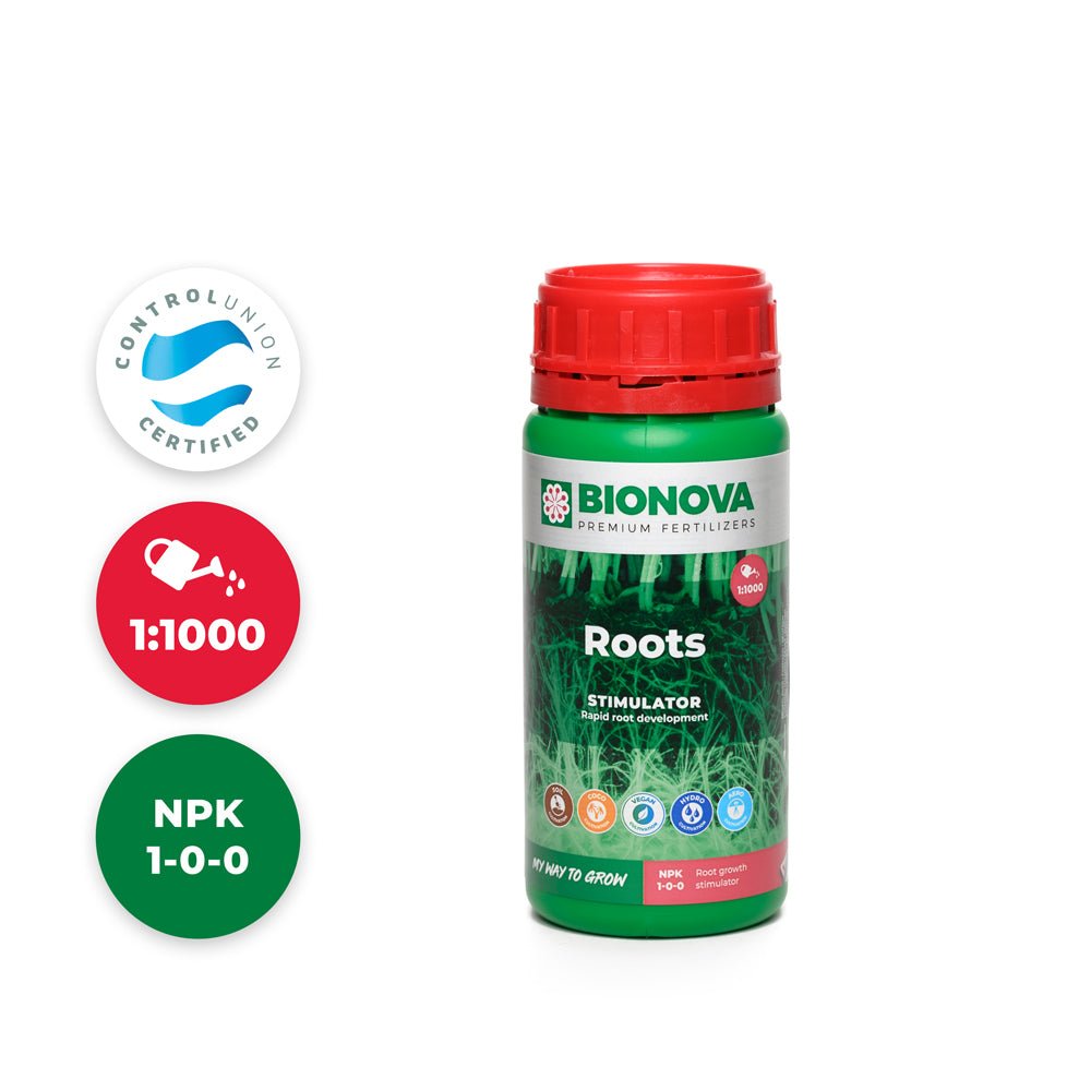 Bionova Roots root growth stimulator - 250 mL bottle, front view