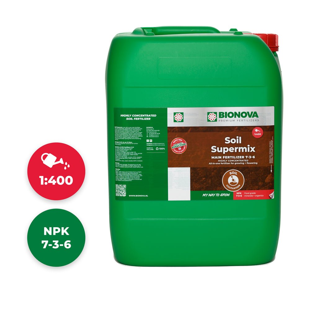 Bionova Soil Supermix NPK 7-3-6 soil fertilizer - 20 L jerrycan, front view