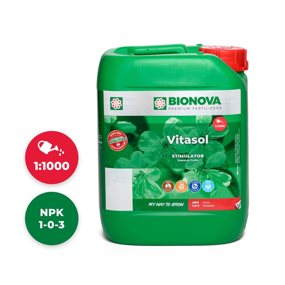 Bionova Vitasol cane molasses stimulator - 5 L jerrycan, front view