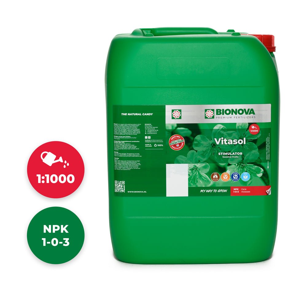Bionova Vitasol cane molasses stimulator - 20 L jerrycan, front view