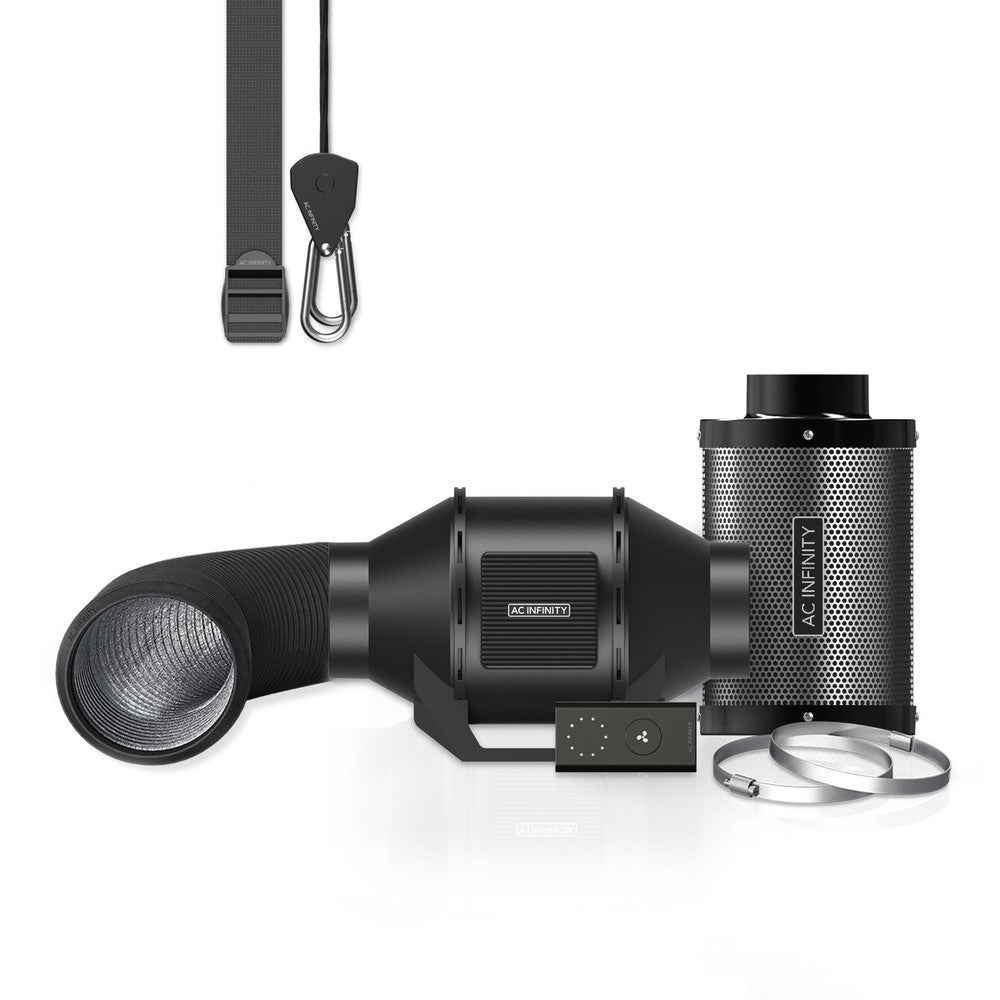 Inline Fan KIT: LITE Fan w/Filter, Ducting & Rope Hanger Combo - Black Label Supply llc