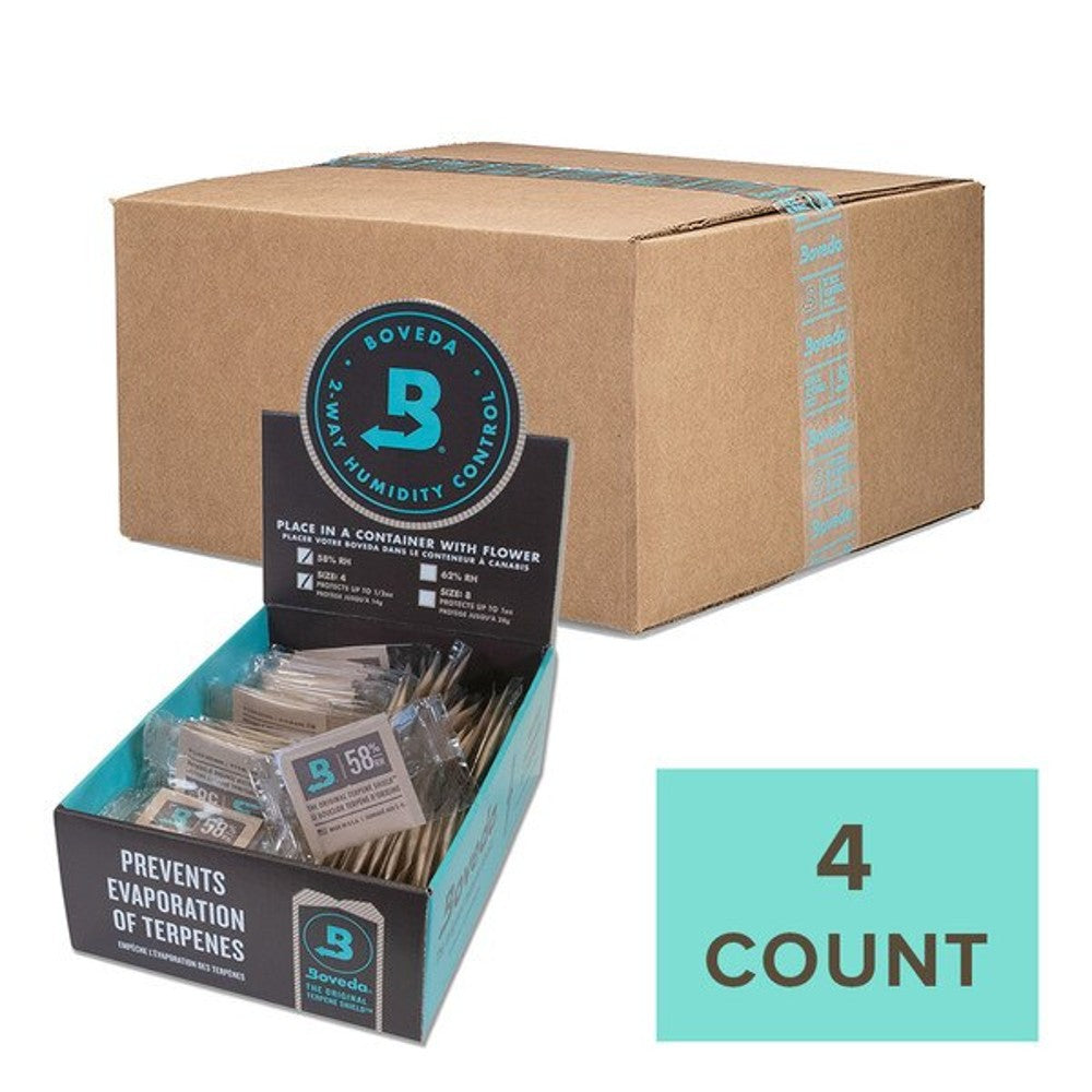 Boveda Size 4 Retail Carton (Sold by Case) – Size 4 - 125 individually wrapped size 4 per carton-58% (500/Case) – Humidity Control