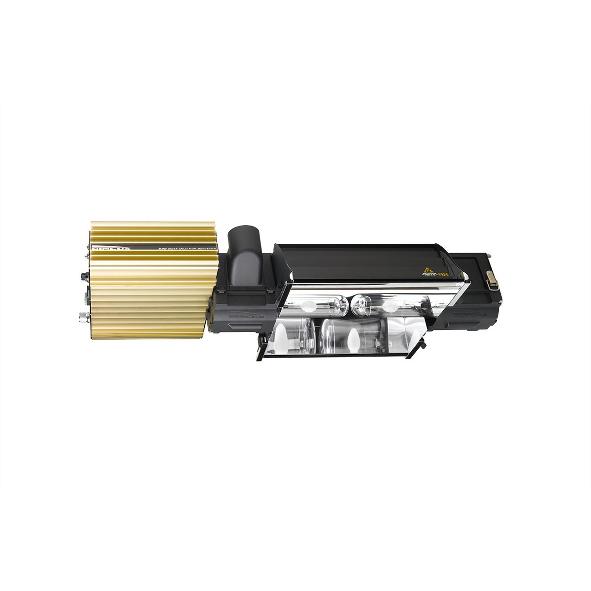 Dimlux Expert Series 630W Dual Full Spectrum CMH fixture - side view showing twin lamps