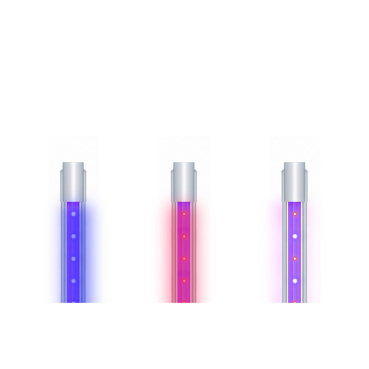 Dimlux Xplore Series 25W add-on bars - UV-A, NIR and UV-A + NIR versions lit side by side