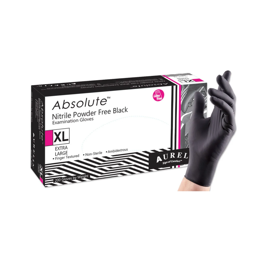 Aurelia Gloves -  Absolute Black Nitrile - 3.2 mil (Case of 10 Boxes)