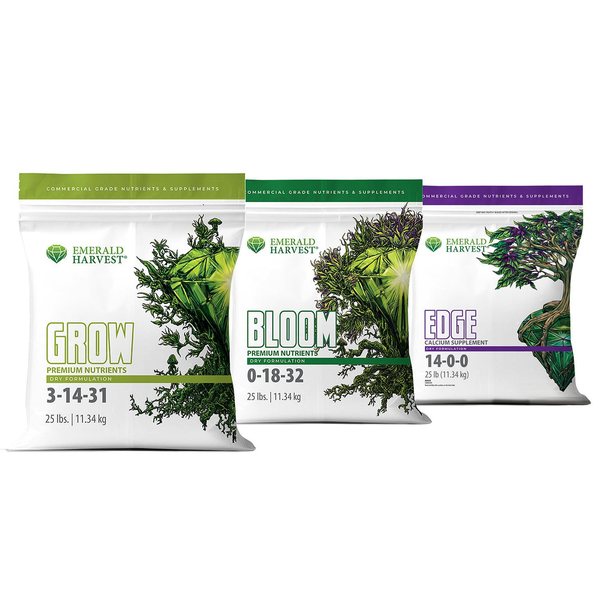 Emerald Harvest dry line - Grow, Bloom and Edge 25 lb bags