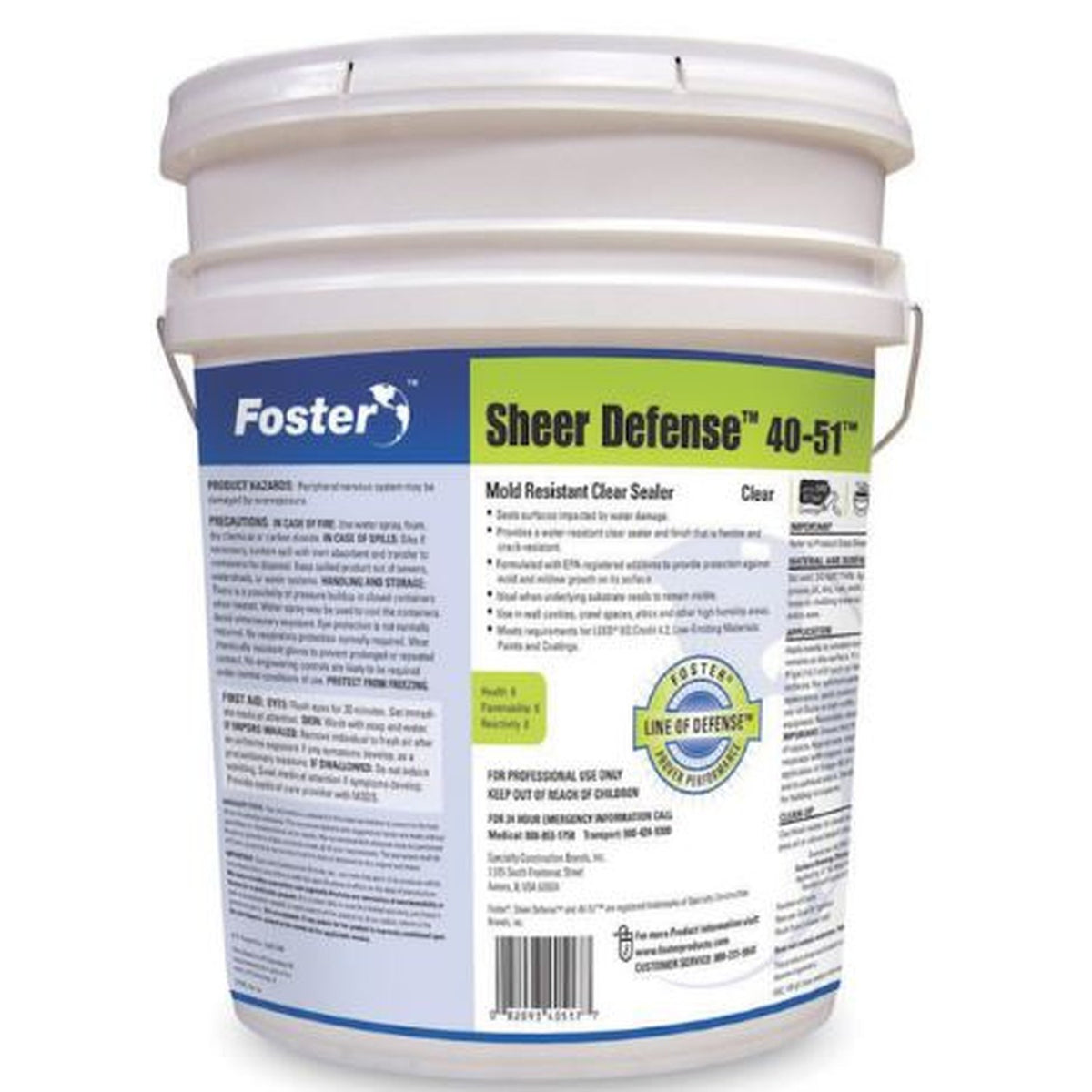 Foster Sheer Defense 40-51 mold resistant clear sealer 5 gallon pail - front label