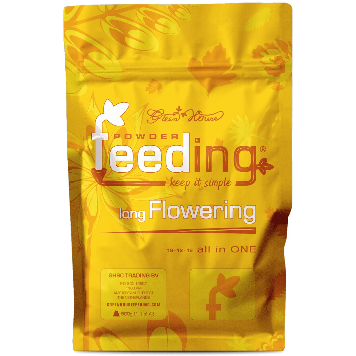 Green House Feeding Mineral Line Long Flowering 18-12-18 mineral powder - 500 g bag front