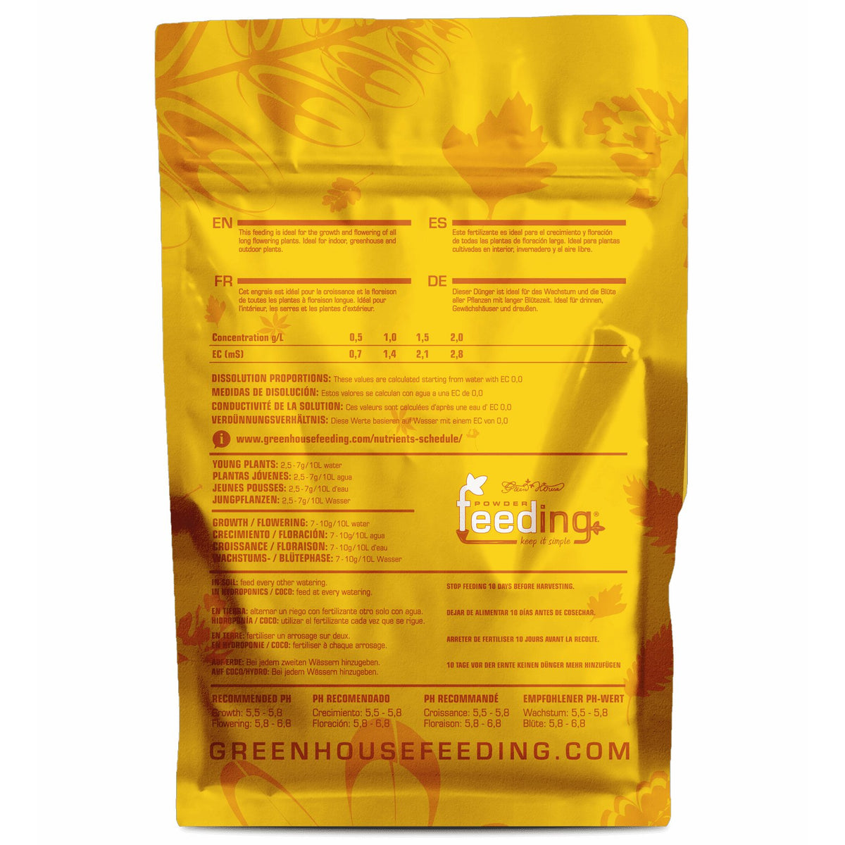 Green House Feeding Mineral Line Long Flowering 18-12-18 mineral powder - 1 kg bag back label