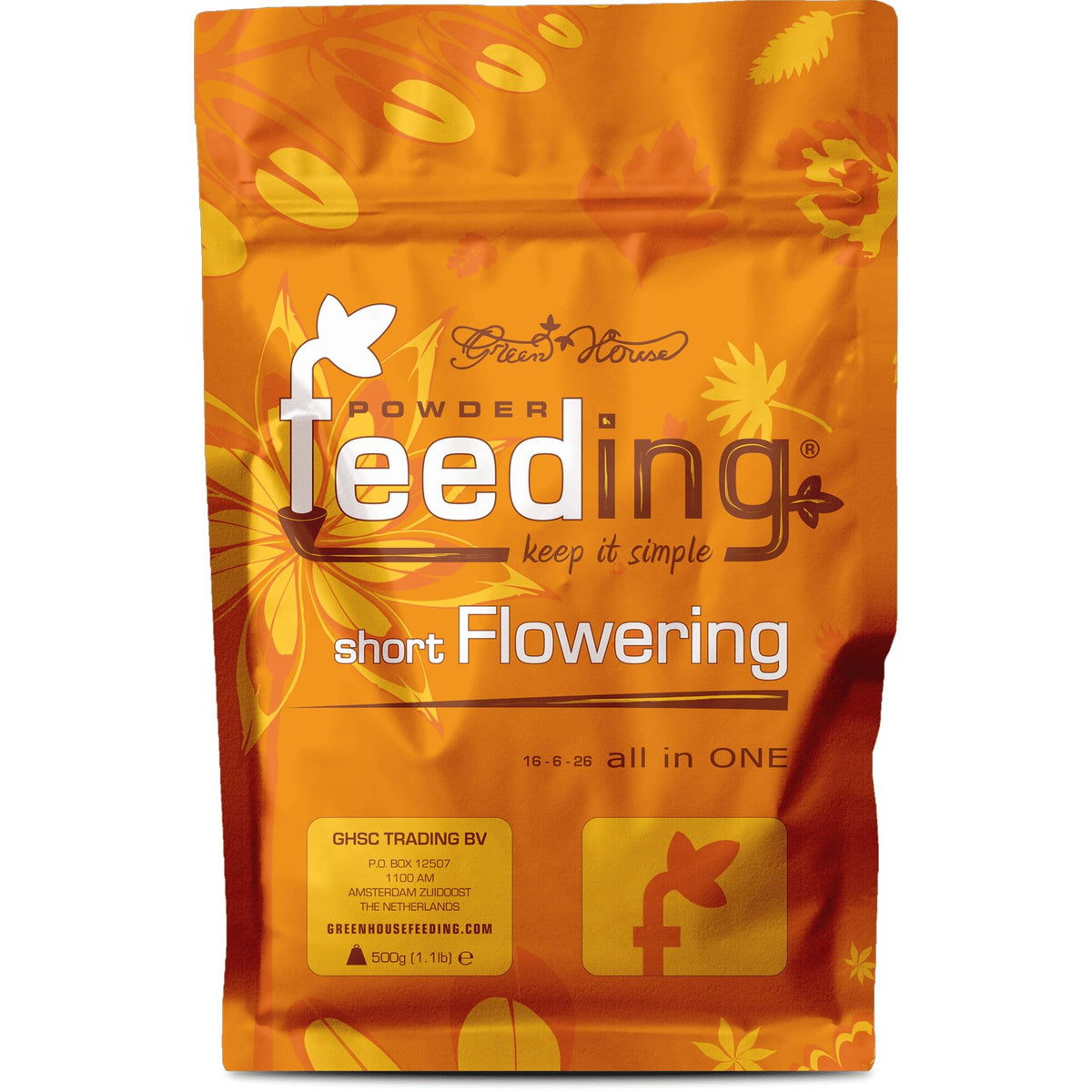 Green House Feeding Mineral Line Short Flowering 16-6-26 mineral powder - 500 g bag front