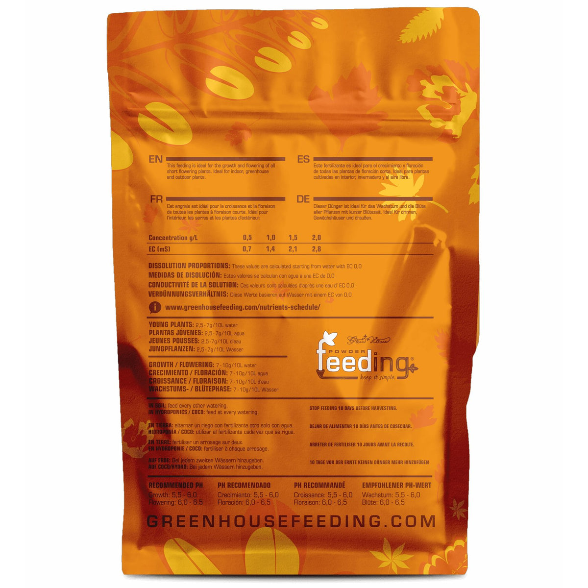 Green House Feeding Mineral Line Short Flowering 16-6-26 mineral powder - 1 kg bag back label