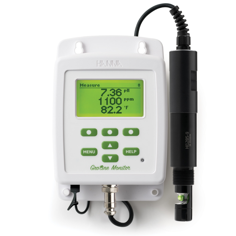 GroLine  pH, EC/TDS and temperature monitor for nutrient solutions supplied with HI1285-9  probe with 3/4" threaded connection; 115 VAC