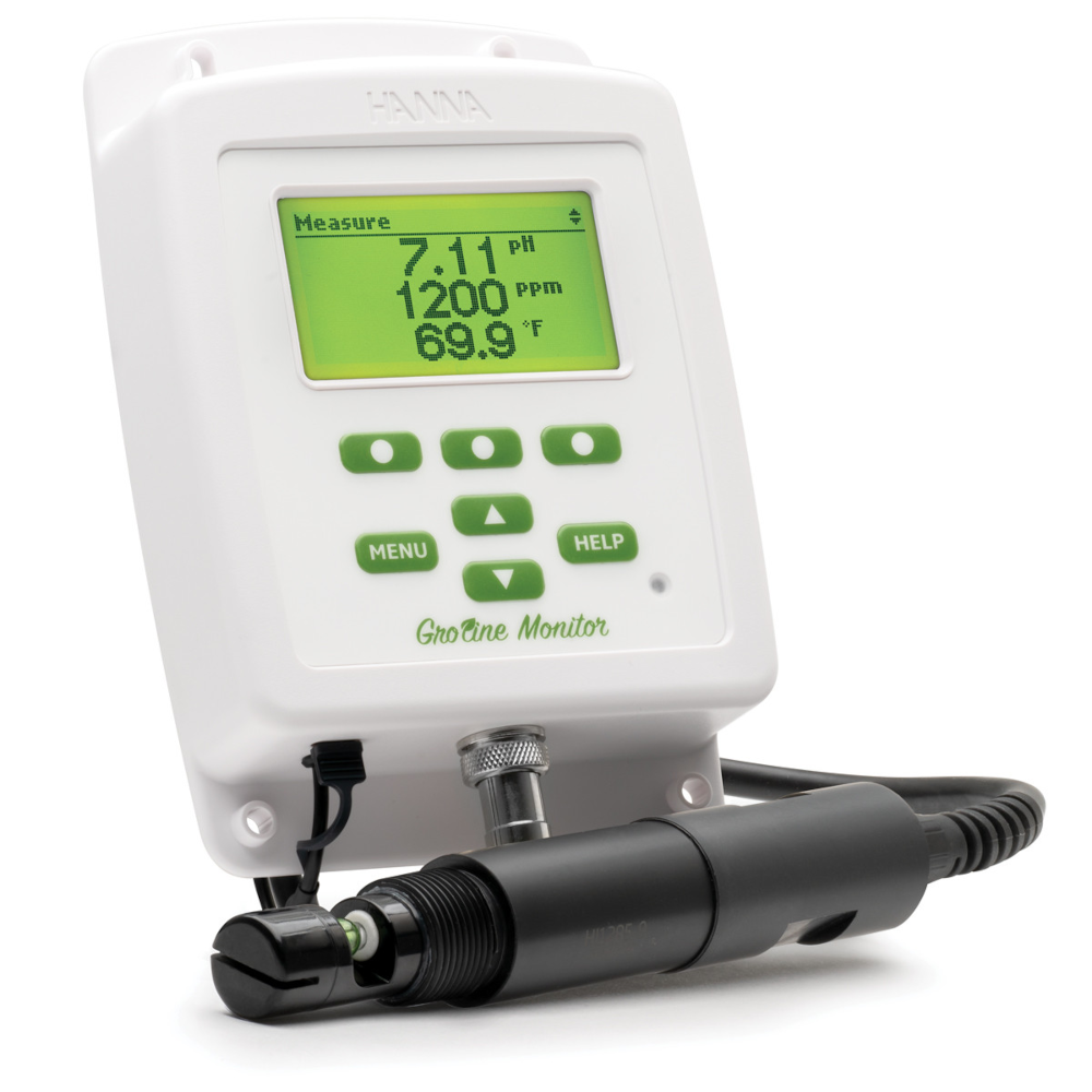 Hanna - GroLine pH, EC/TDS and temperature monitor for nutrient solutions supplied with HI1285-9 probe with 3/4 in threaded connection; 115 VAC