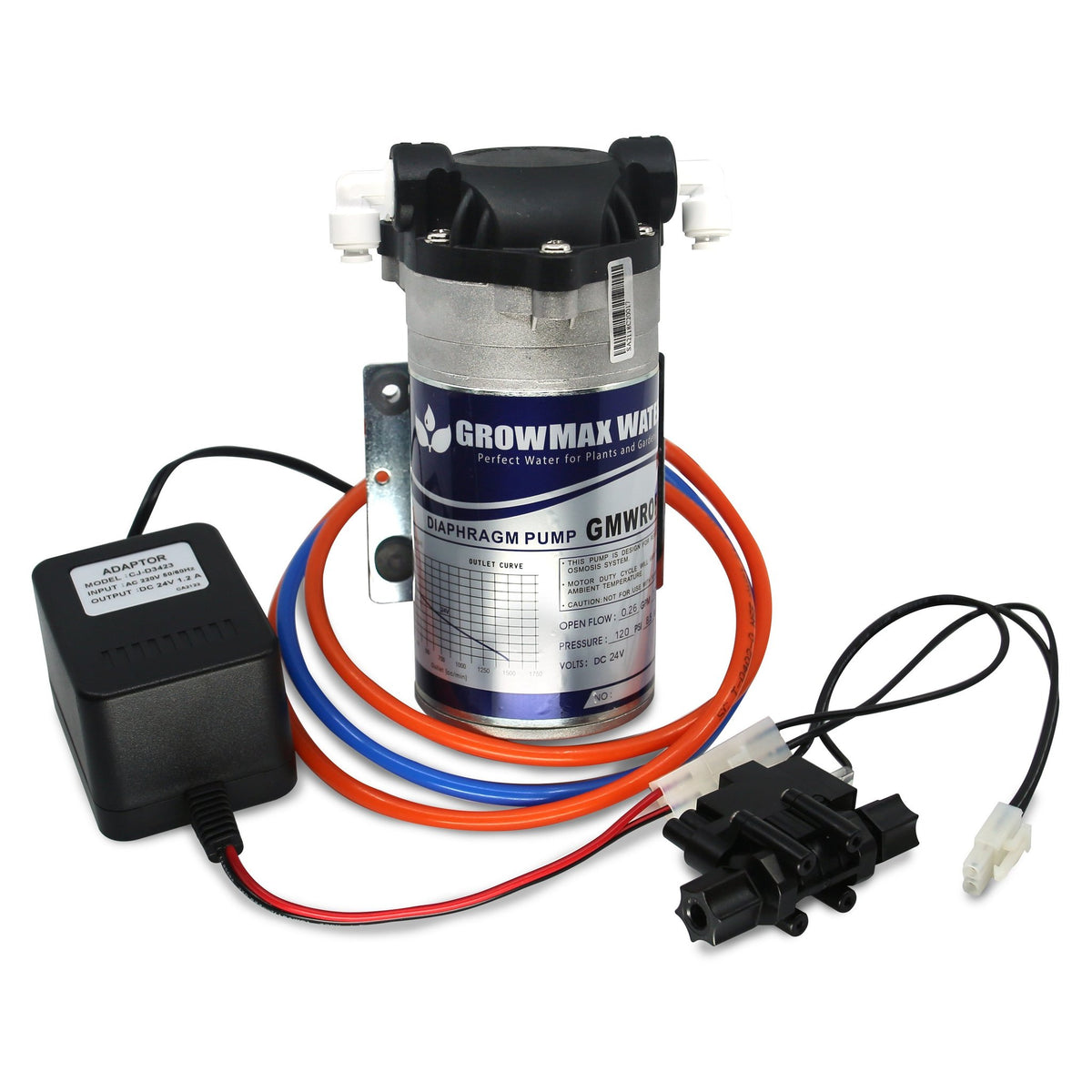 GrowMax Water RO booster pump kit standard - diaphragm pump, transformer and pressure switch