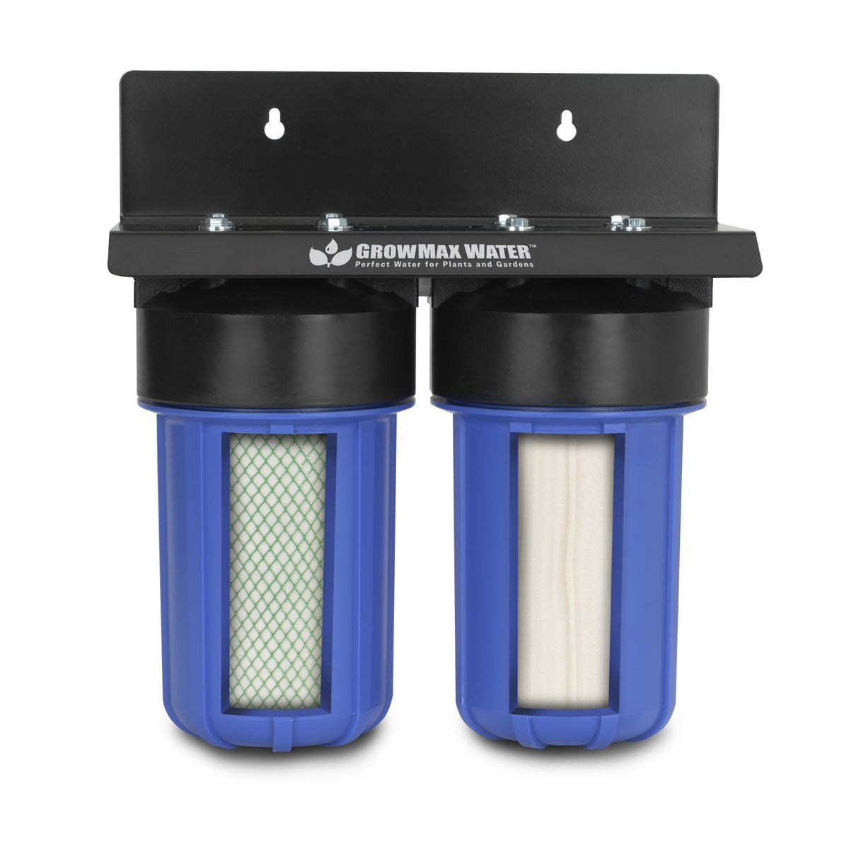 GrowMax Water Super Grow 800 two-stage filtration system - sediment and carbon block filters visible