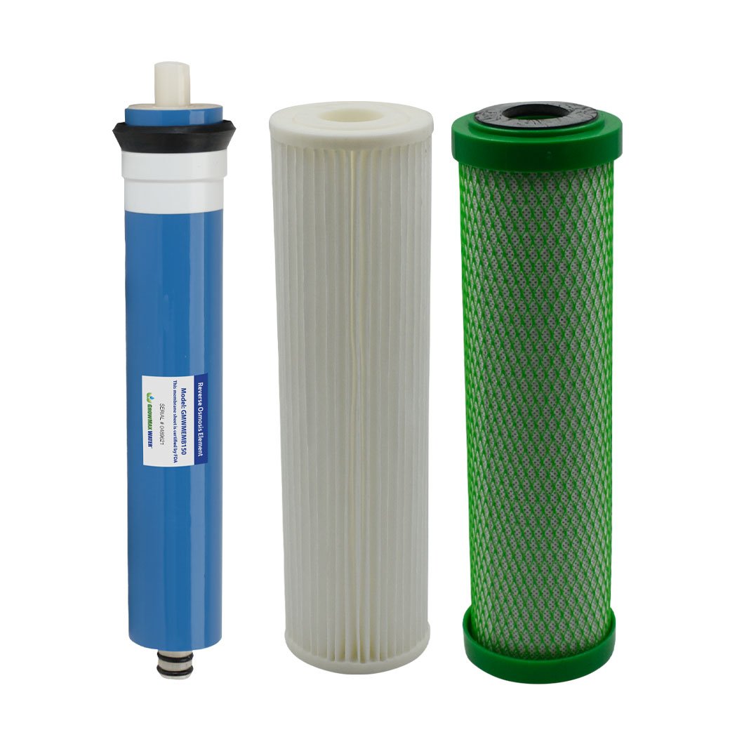 GrowMax Water replacement filter kit compatible with HydroLogic Stealth-RO150 - membrane, sediment, carbon