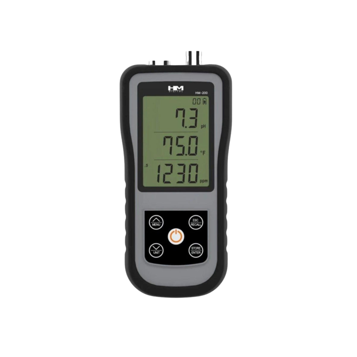 HM Digital HydroMaster HM-200 portable pH/EC/TDS/Temp meter - front view on white